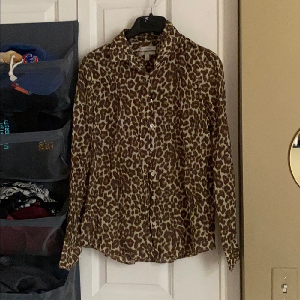 J. Crew button down leopard blouse. Size 6